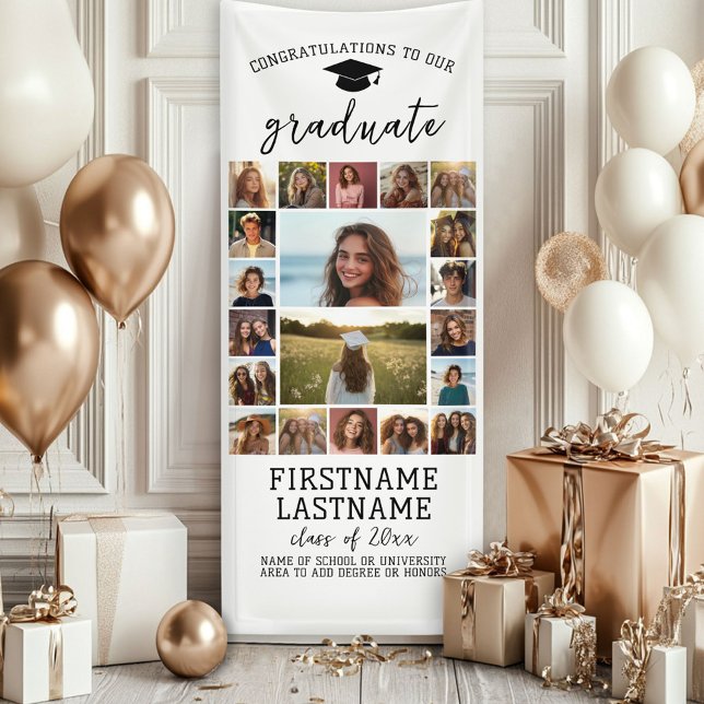 Banderoles Collage de photos de remise de diplômes moderne mi (Custom Graduation Photo Banner - Great backdrop and Graduation Party Decoration)
