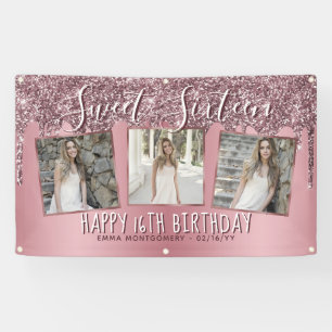 Banderoles Collage de photos pailleté rose gold pour 16e anni
