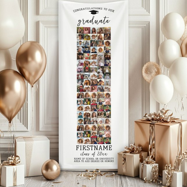Banderoles Collage photo 90 Obtention diplôme Moderne Minimal (Custom Graduation Banner - Great for a backdrop or Grad Party Decoration)