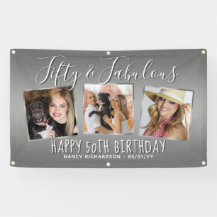 Banderoles Collage photo argent moderne 50e anniversaire