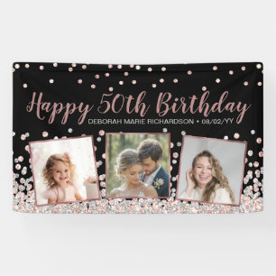 Banderoles Collage Photo Argent Or Rose 50e Anniversaire
