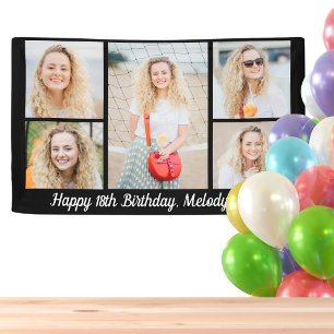 Banderoles Collage photo d'anniversaire chic noir