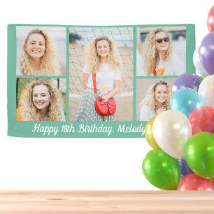 Banderoles Collage photo de fête d'anniversaire vert mousse c