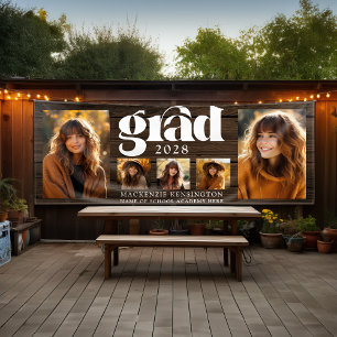 Banderoles Collage photo de la graduation en bois rustique