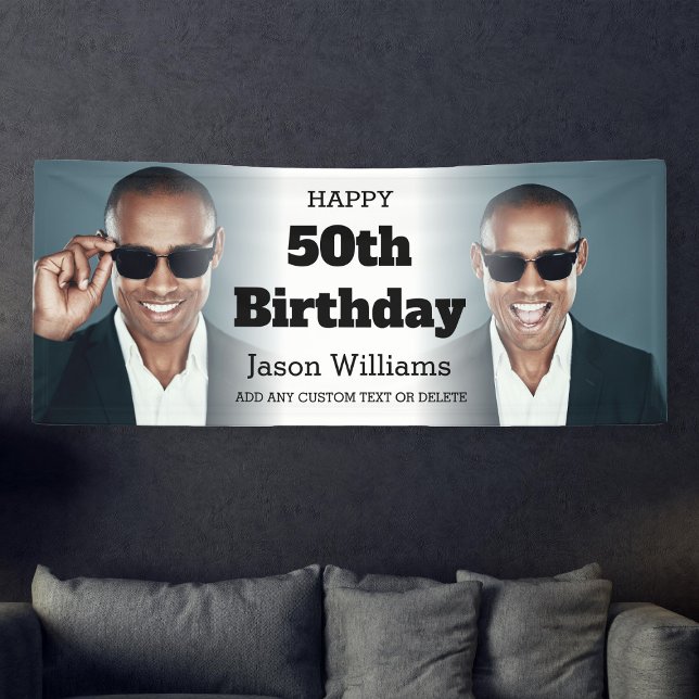 Banderoles Collage photo masculin personnalisé 50e fête d'ann (Personalized Men Photo Collage 50th Birthday Party Banner
)