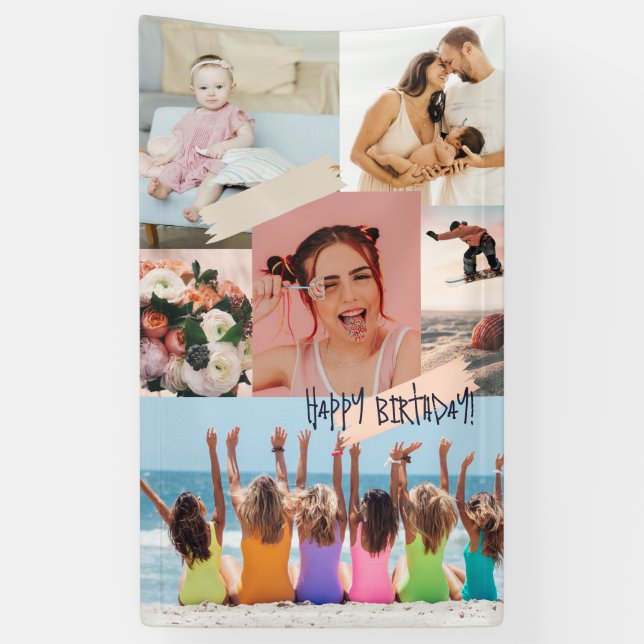 Banderoles Collage photo moderne Joyeux anniversaire mignon (Vertical)