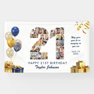 Banderoles Collage photo numéro 21 pour 21e anniversaire blan