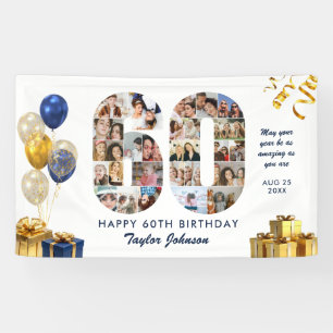 Banderoles Collage photo numéro 60 pour 60e anniversaire Blan
