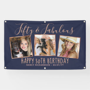 Banderoles Collage Photo Or Rose Gold Navy 50e Anniversaire