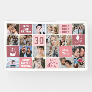 Banderoles Collage photo personnalisé 30e anniversaire Rose c