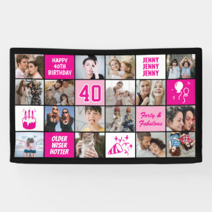 Banderoles Collage photo personnalisé 40e anniversaire rose n