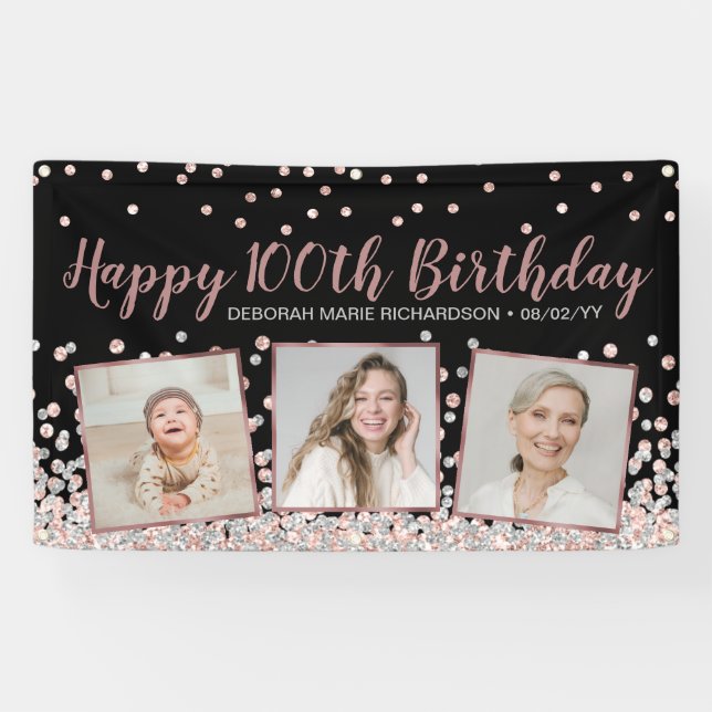 Banderoles Collage photo rose Gold Silver 100e anniversaire (Horizontal)