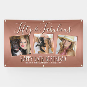 Banderoles Collage photo Rose moderne Gold 50e anniversaire