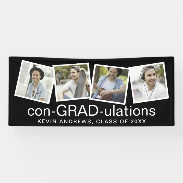 Banderoles con-GRAD-ulations 4 Collage de photos Diplômé (Horizontal)