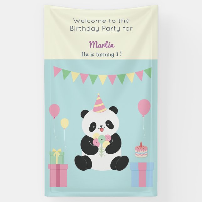 Banderoles Conception de Panda douce à la menthe et rose (Vertical)