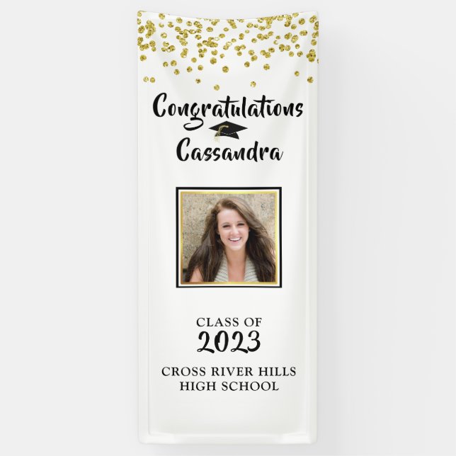 Banderoles Confetti Brush Script Photo Graduation Door (Vertical)