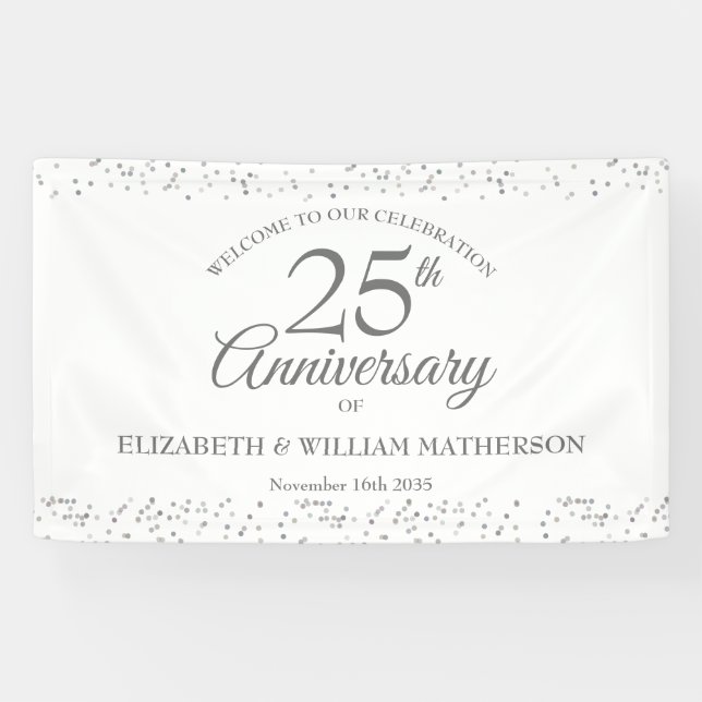 Banderoles Confetti de poussière d'argent 25e anniversaire Bi (Horizontal)