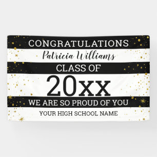 Banderoles Confetti d'or noir et blanc Congrats Grad 2020