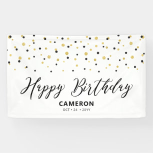 Banderoles Confetti Hexagone Noir Or Personnalisé Joyeux Anni