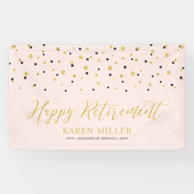 Banderoles Confetti or et rose | Joyeux parti de retraite (Horizontal)