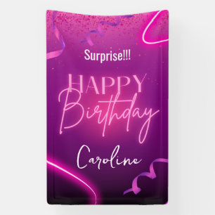 Banderoles Confetti rose pourpre Neon Surprise Joyeux anniver