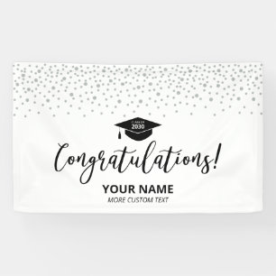 Banderoles Confettis Argentés et Noirs Félicitations Diplômé