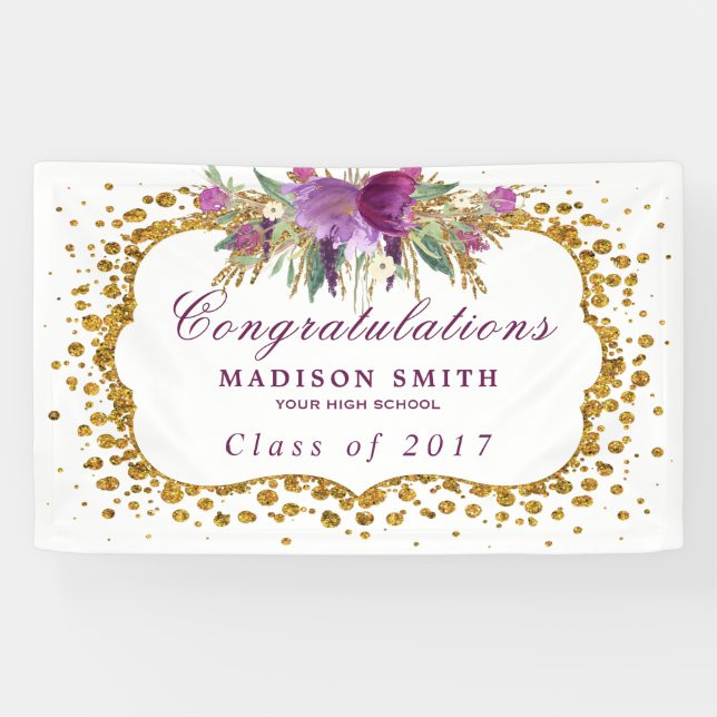 Banderoles Confettis d'or de fleur d'aquarelle de parties (Horizontal)
