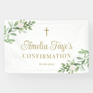 Banderoles Confirmation de verdure et de fleurs blanches Bien
