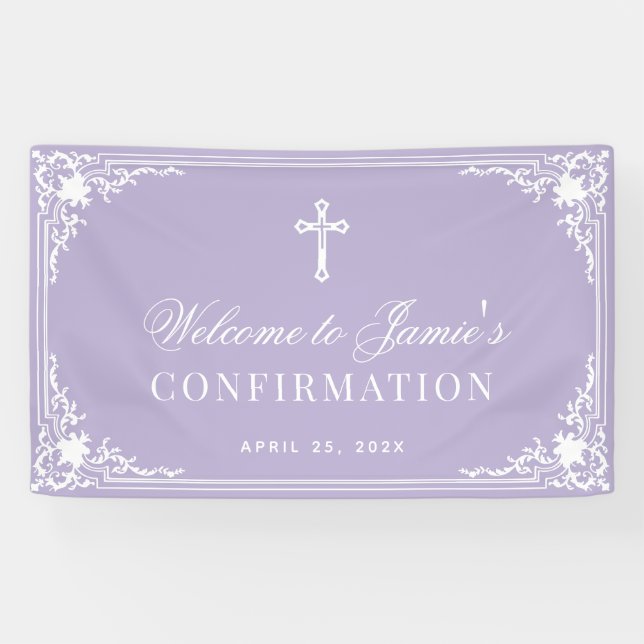 Banderoles Confirmation Lavender White Calligraphy Vintage  (Horizontal)