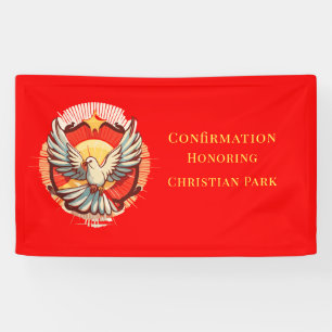 Banderoles Confirmation White Dove Red Flamed Custom