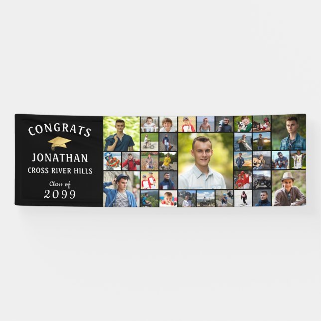 Banderoles CONGRATS Modernes GRAD 35 Photo Collage noir (Horizontal)