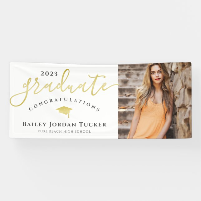 Banderoles Congratulations Script Black Gold Photo (Horizontal)