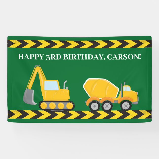 Banderoles Construction Camion Personnalisé Garçons Anniversa (Horizontal)