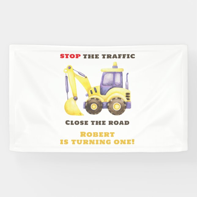 Banderoles Construction Truck Excavateur fête d'anniversaire (Horizontal)