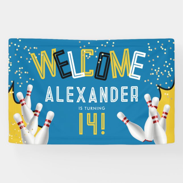 Banderoles Cool Bowling Blue Strike Anniversaire de fête Bien (Horizontal)