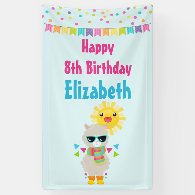 Banderoles Cool Llama et souriant Kawaii Anniversaire du sole (Vertical)