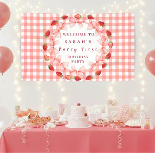 Banderoles Coquette Berry Premier Anniversaire Rouge Gingham