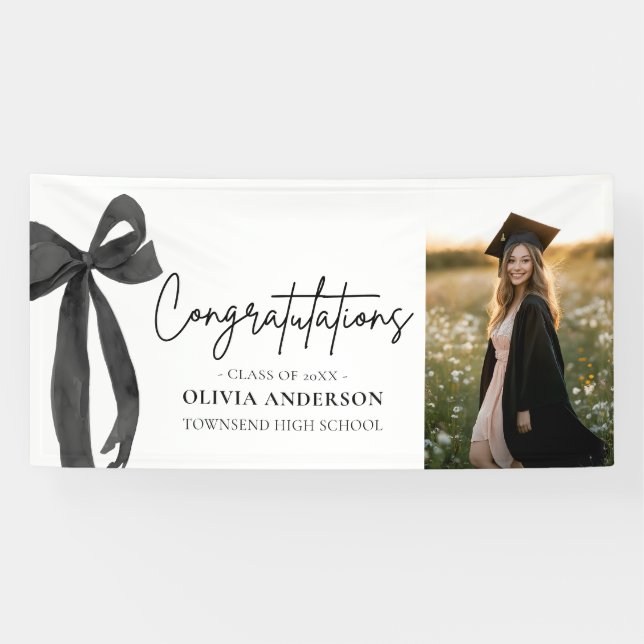 Banderoles Coquette Black Bow Graduation Félicitations (Horizontal)