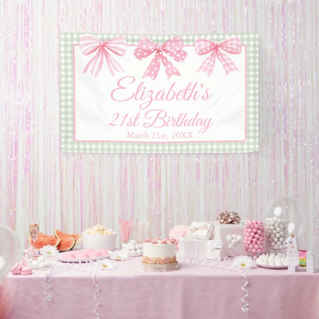 Banderoles Coquette Bow rose et Sage En vichy 21e anniversair (Fête)