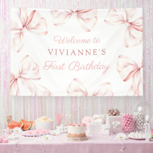 Banderoles Coquette Bow rose Fille 1er anniversaire