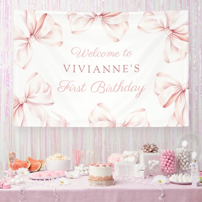 Banderoles Coquette Bow rose Fille 1er anniversaire (Fête)