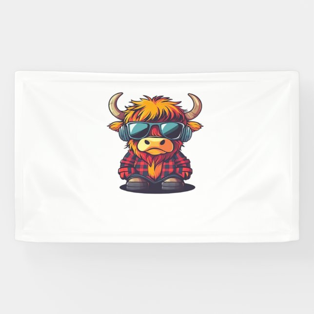 Banderoles Coquette Highland Cow Bubblegum Tshirt Design, Hol (Horizontal)