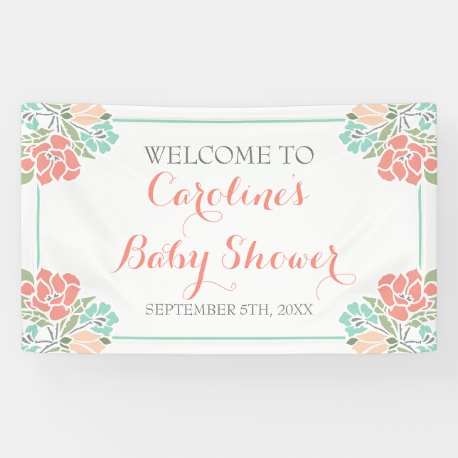 Banderoles Corail et baby shower floraux de Teal (Horizontal)