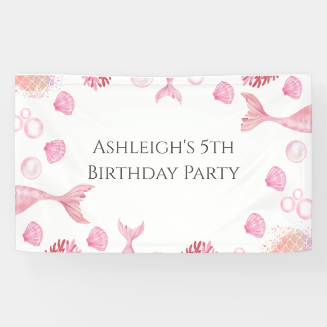 Banderoles Coral rose Sirène Thème Anniversaire (Horizontal)
