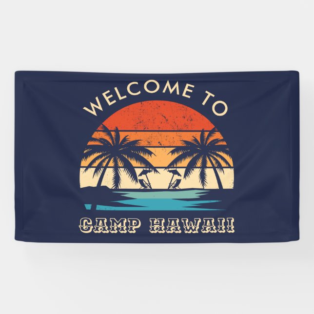 Banderoles Coucher de soleil rétro Hawaii Beach Party (Horizontal)
