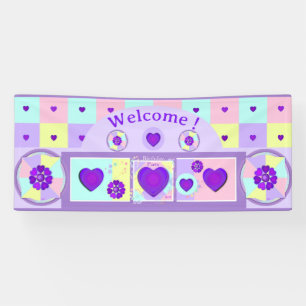 Banderoles Couleurs pastel & coeurs violets battre