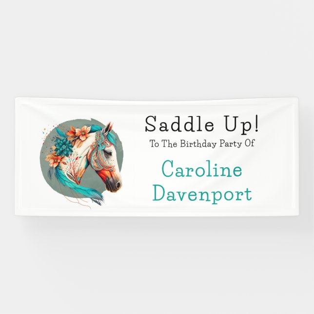 Banderoles Country Western Boho Horse fête d'anniversaire (Horizontal)