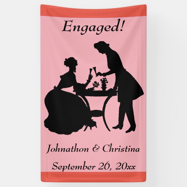 Banderoles Couple romantique engagé Silhouette Toasting Vin (Vertical)