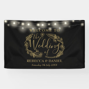 Banderoles Couronne florale noire et or mariage écriture scri