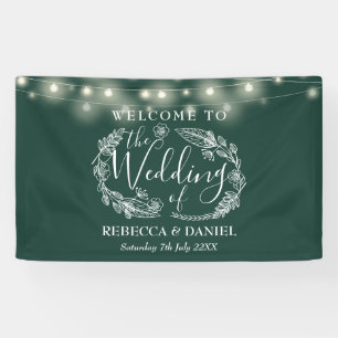 Banderoles Couronne florale verte émeraude Écriture mariage